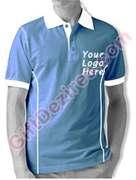Designer Sky Blue and White Color Mens Logo T Shirts